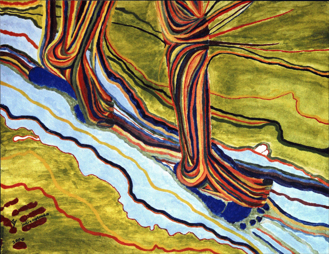 der schrittjuli + september 200065*50cmacryl auf aquarelpapier